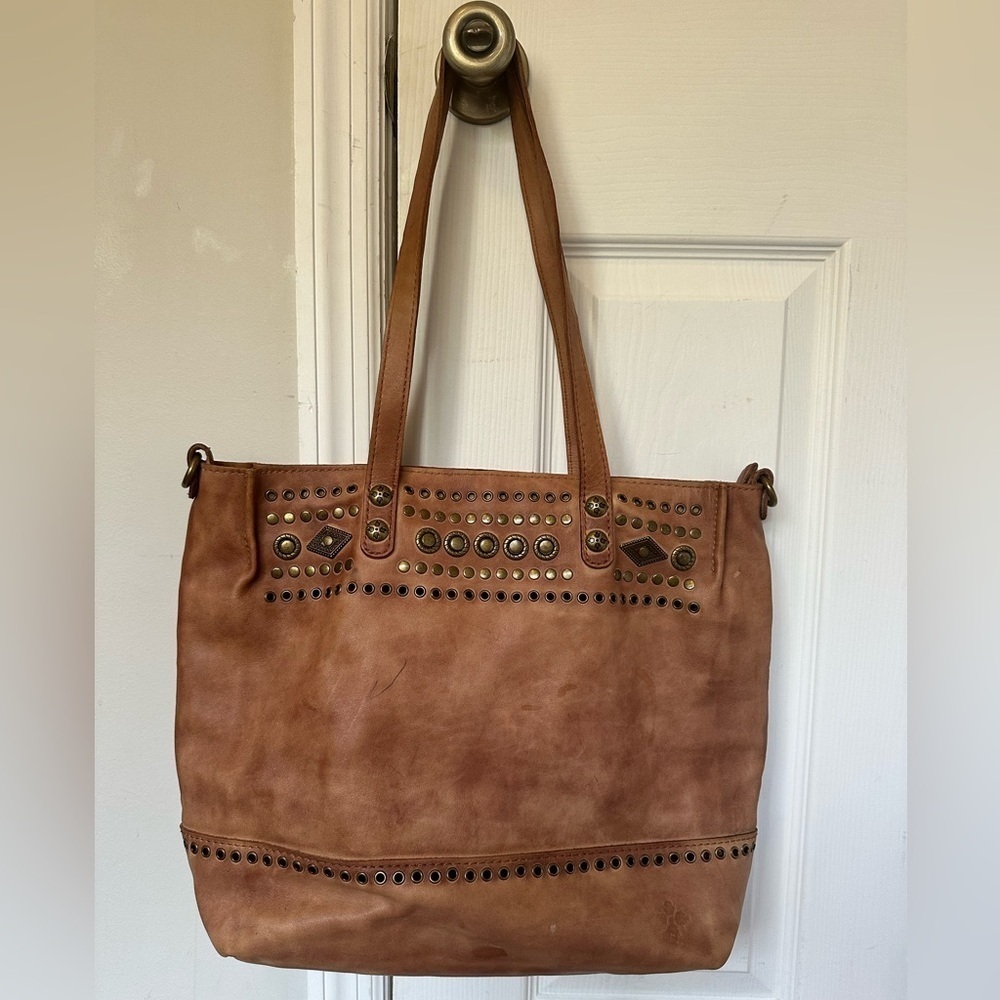 Patricia Nash Perugia Style Brown Studded Leather Tote Bag